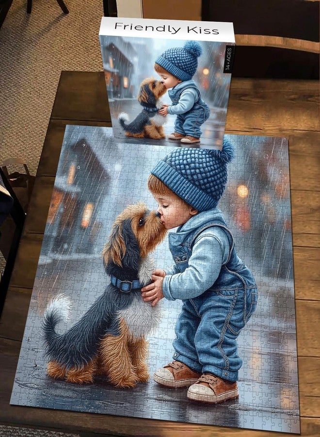 PICKFORU أحجية كلاب لطيفة للكبار، 1000 قطعة، أحجية PICKFORU الودية على شكل قلوب حب، تصميم جرو ممطر صعب للغاية كديكور منزلي - Image 2